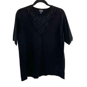 Torrid Black Knit Short Sleeve Shirt with Front Lace Detail Women's Size 1X